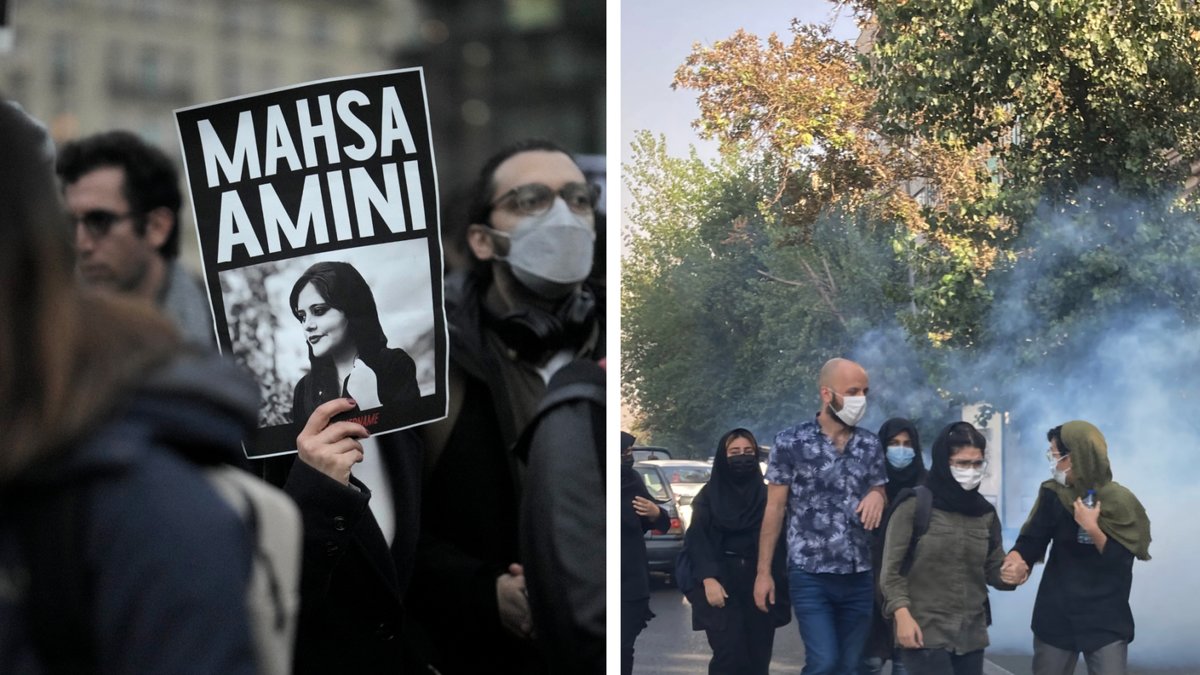 Tårgas använd mot demonstranter vid universitetet i Teheran. Arkivbild. 